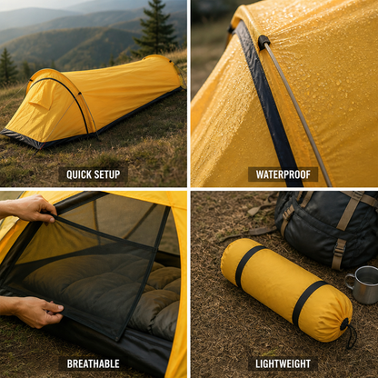 Quick-Setup Shock-Resistant Poles and Waterproof Seams Camping Tent (1-Person)