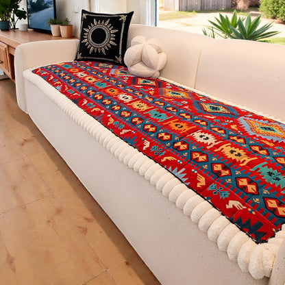 Quilted Sofa Cover Ethnic Pattern Microfiber Blend Non-Slip