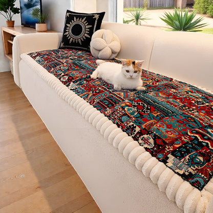 Quilted Sofa Cover Ethnic Pattern Microfiber Blend Non-Slip