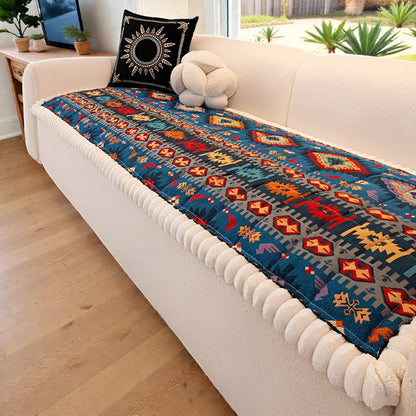 Quilted Sofa Cover Ethnic Pattern Microfiber Blend Non-Slip