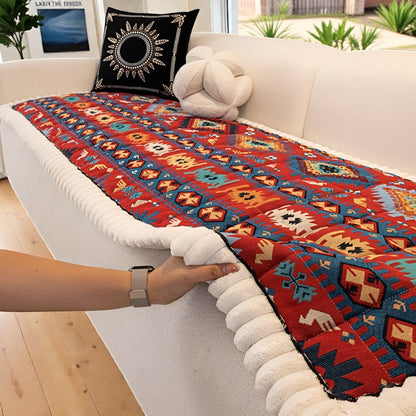 Quilted Sofa Cover Ethnic Pattern Microfiber Blend Non-Slip