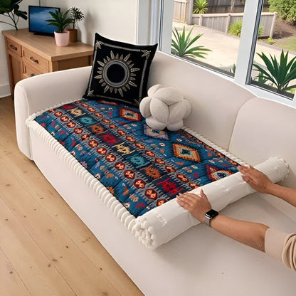 Quilted Sofa Cover Ethnic Pattern Microfiber Blend Non-Slip