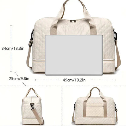 Quilted Travel Bag Water-Repellent Nylon Shoe Compartment & Wet Zone