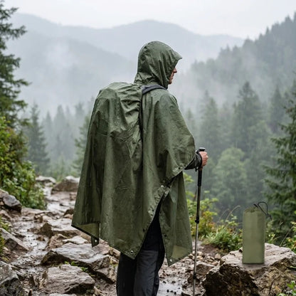 Rain Poncho 3-in-1 Waterproof & Windproof Ripstop Nylon