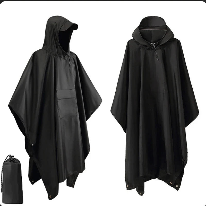 Rain Poncho 3-in-1 Waterproof & Windproof Ripstop Nylon
