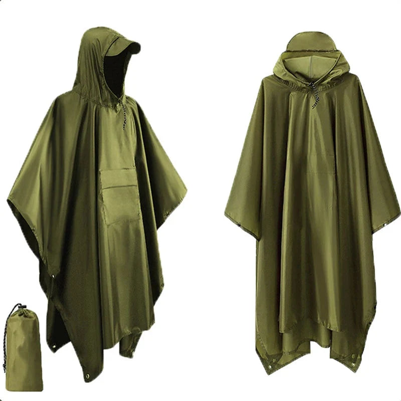 Rain Poncho 3-in-1 Waterproof & Windproof Ripstop Nylon