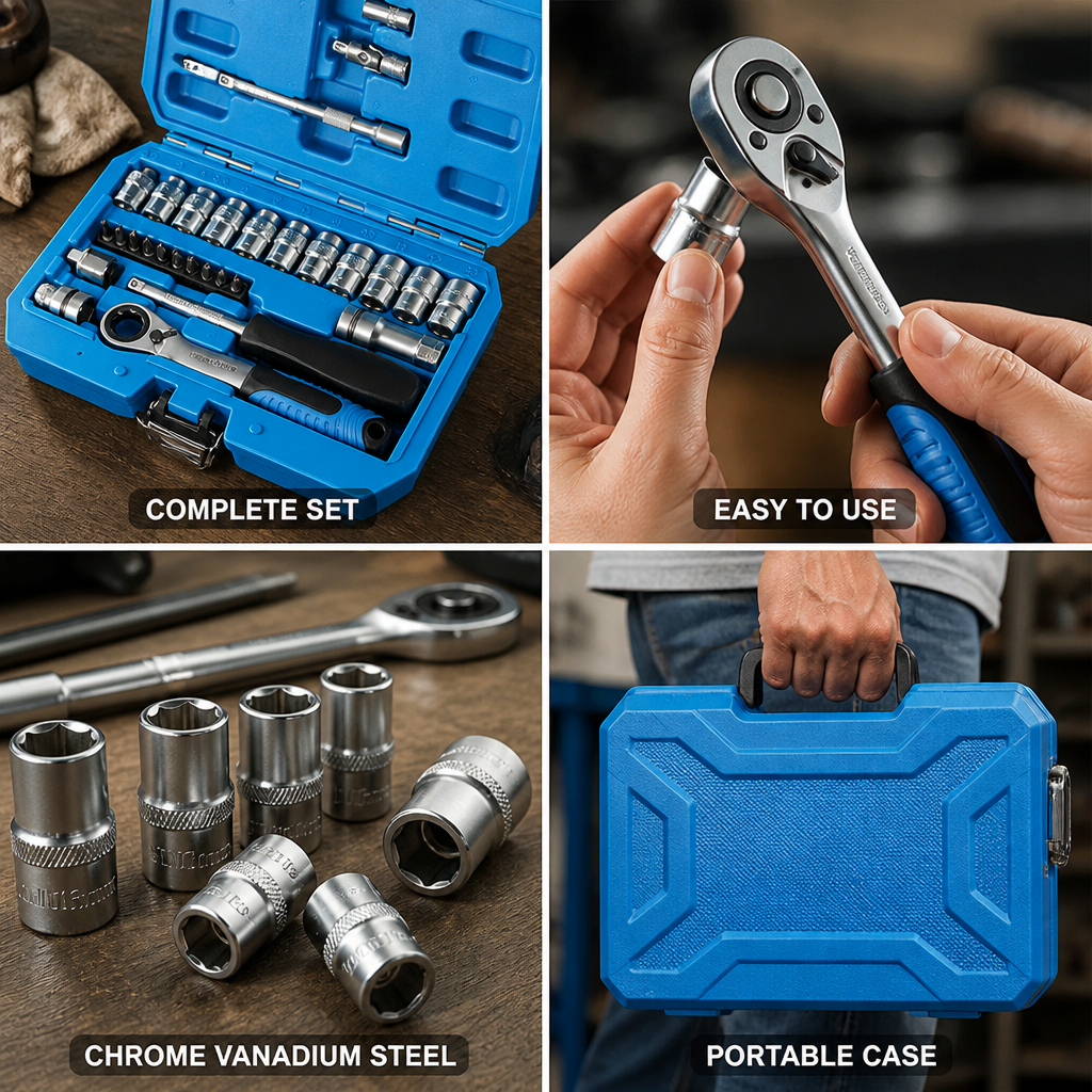 Ratchet Wrench Set Chrome Vanadium Sockets & Bits
