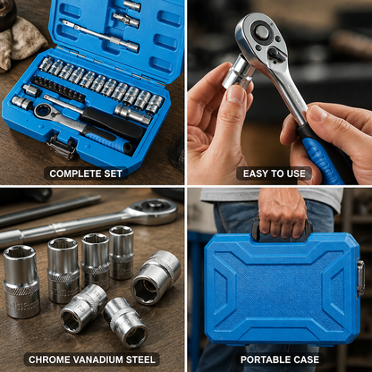 Ratchet Wrench Set Chrome Vanadium Sockets & Bits