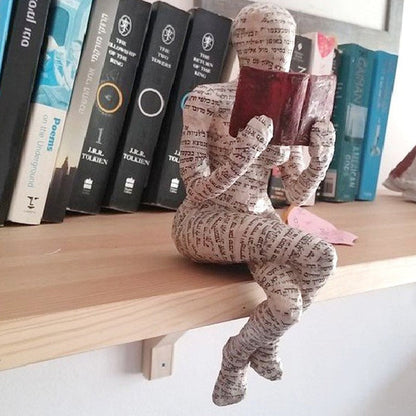 Reading Figurine Handcrafted Resin Newspaper Print