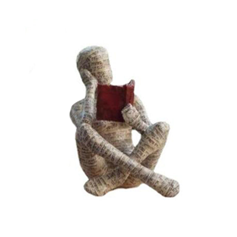 Reading Figurine Handcrafted Resin Newspaper Print