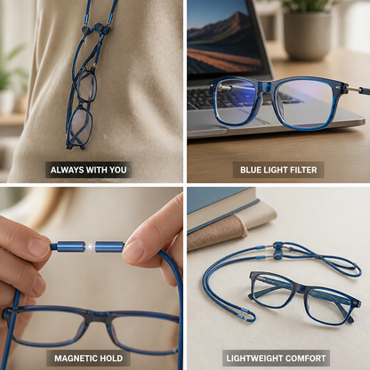 Reading Glasses Magnetic Neck Strap Blue Light Filter Lightweight
