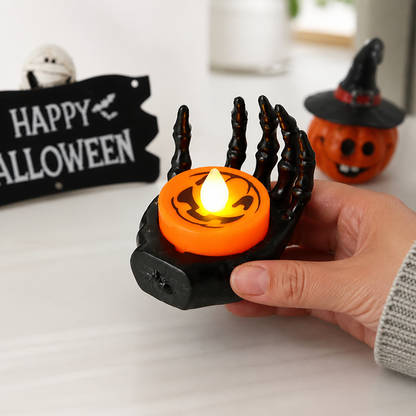 Realistic Skeletal Hand & Battery-Powered LED Candle Holder