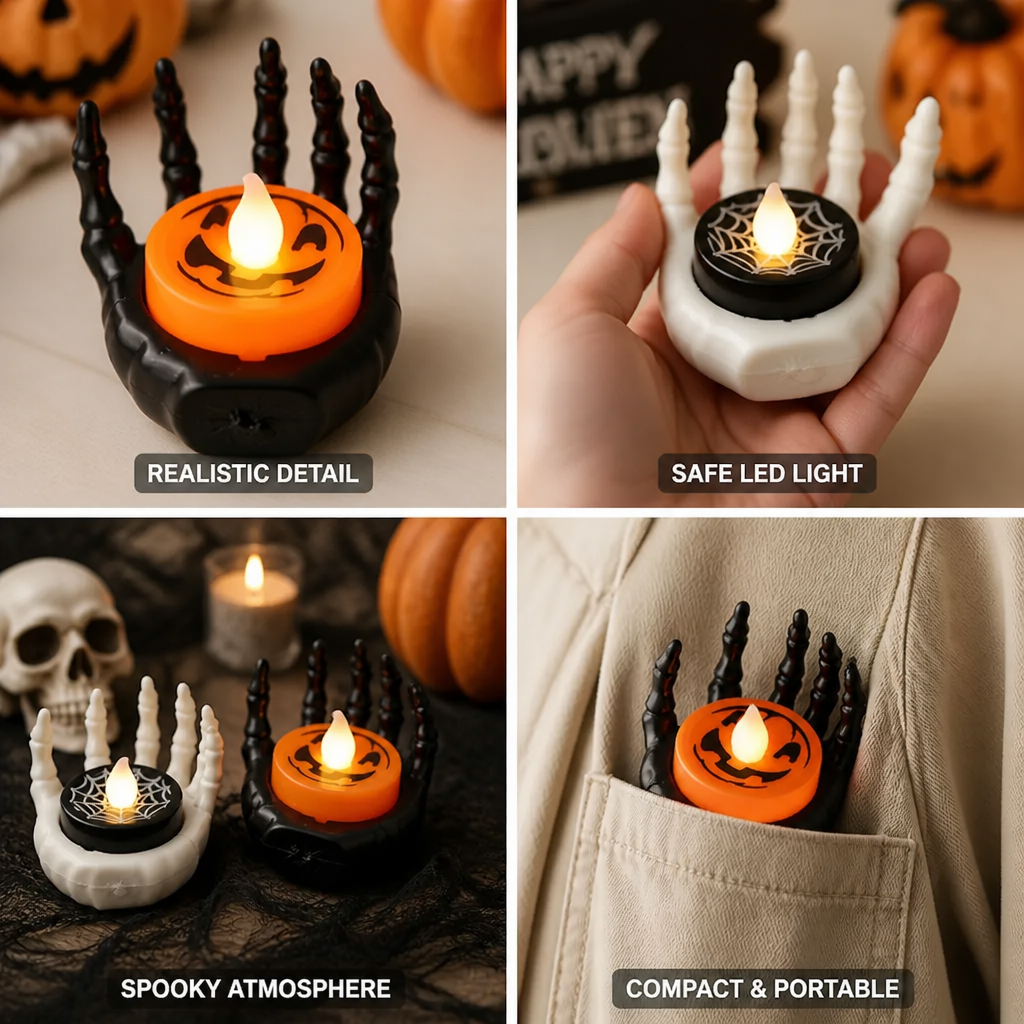 Realistic Skeletal Hand & Battery-Powered LED Candle Holder