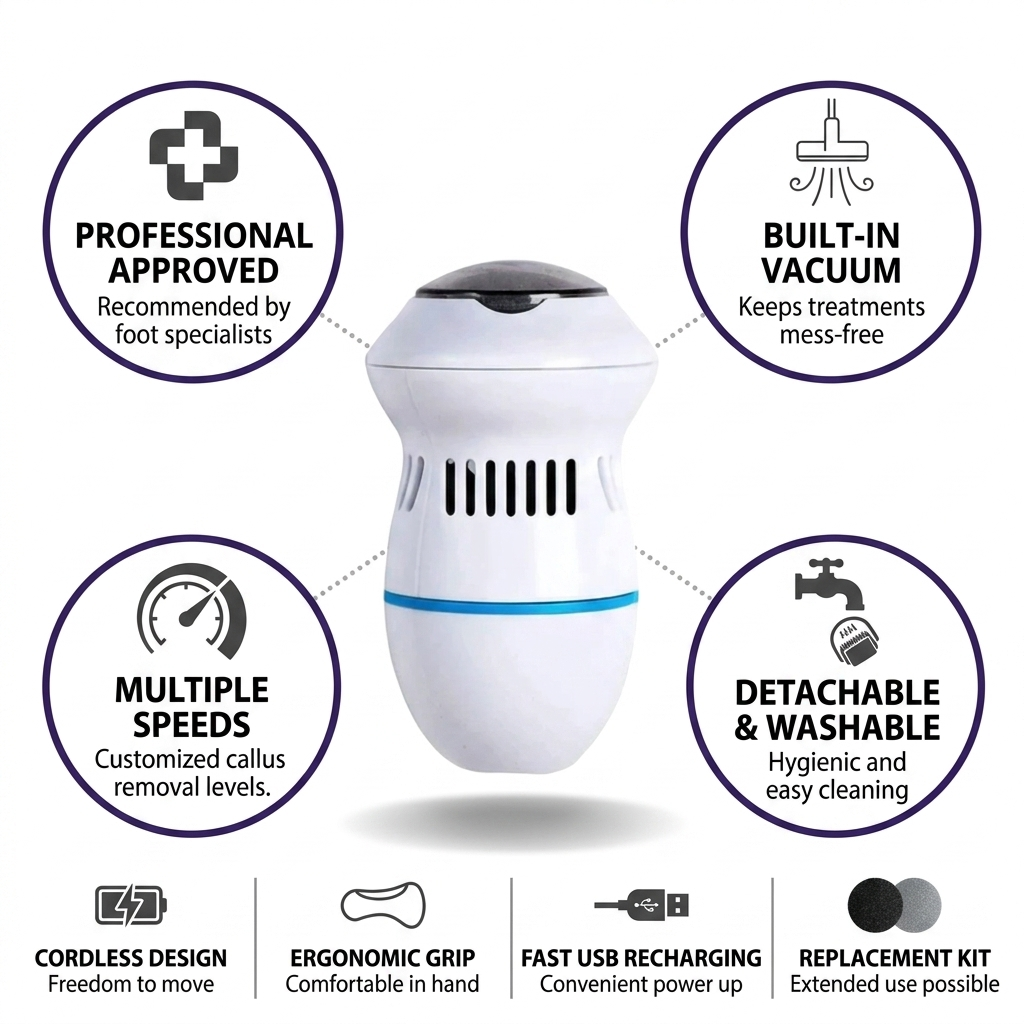 Rechargeable Cordless Electric Callus Remover (Detachable Washable Rollers)