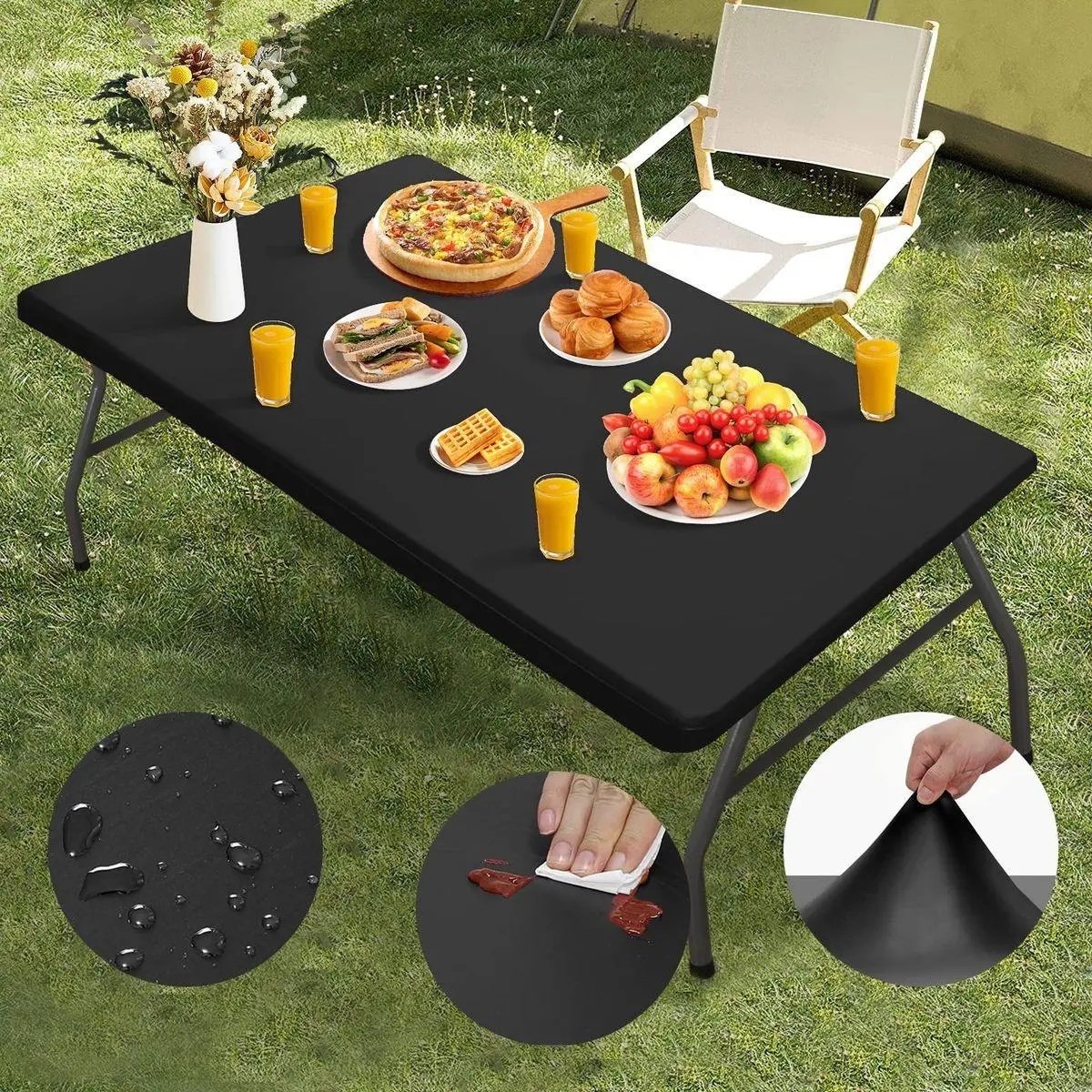 Rectangular Table Cover Stretch Polyester Water-Repellent & Wind-Resistant