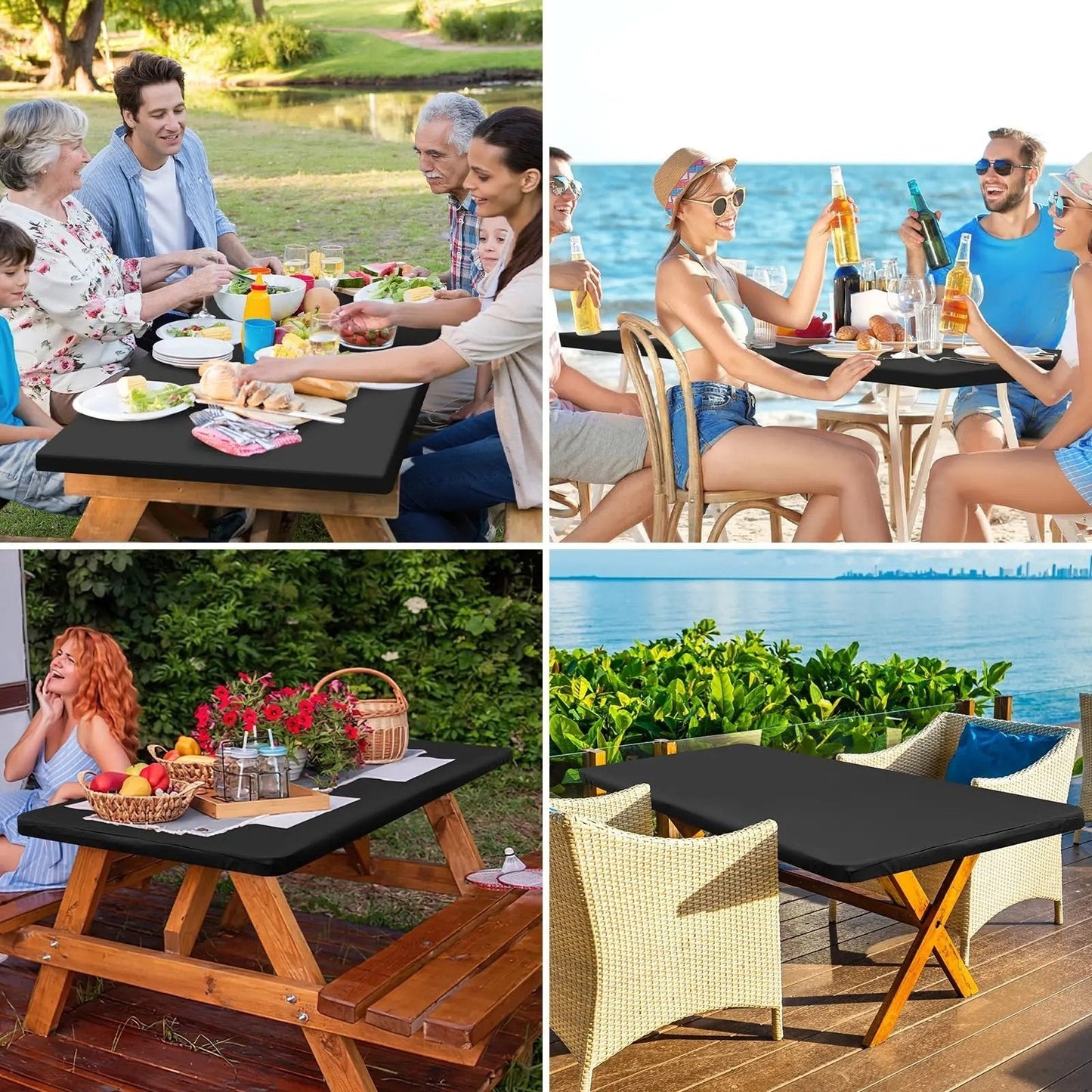 Rectangular Table Cover Stretch Polyester Water-Repellent & Wind-Resistant