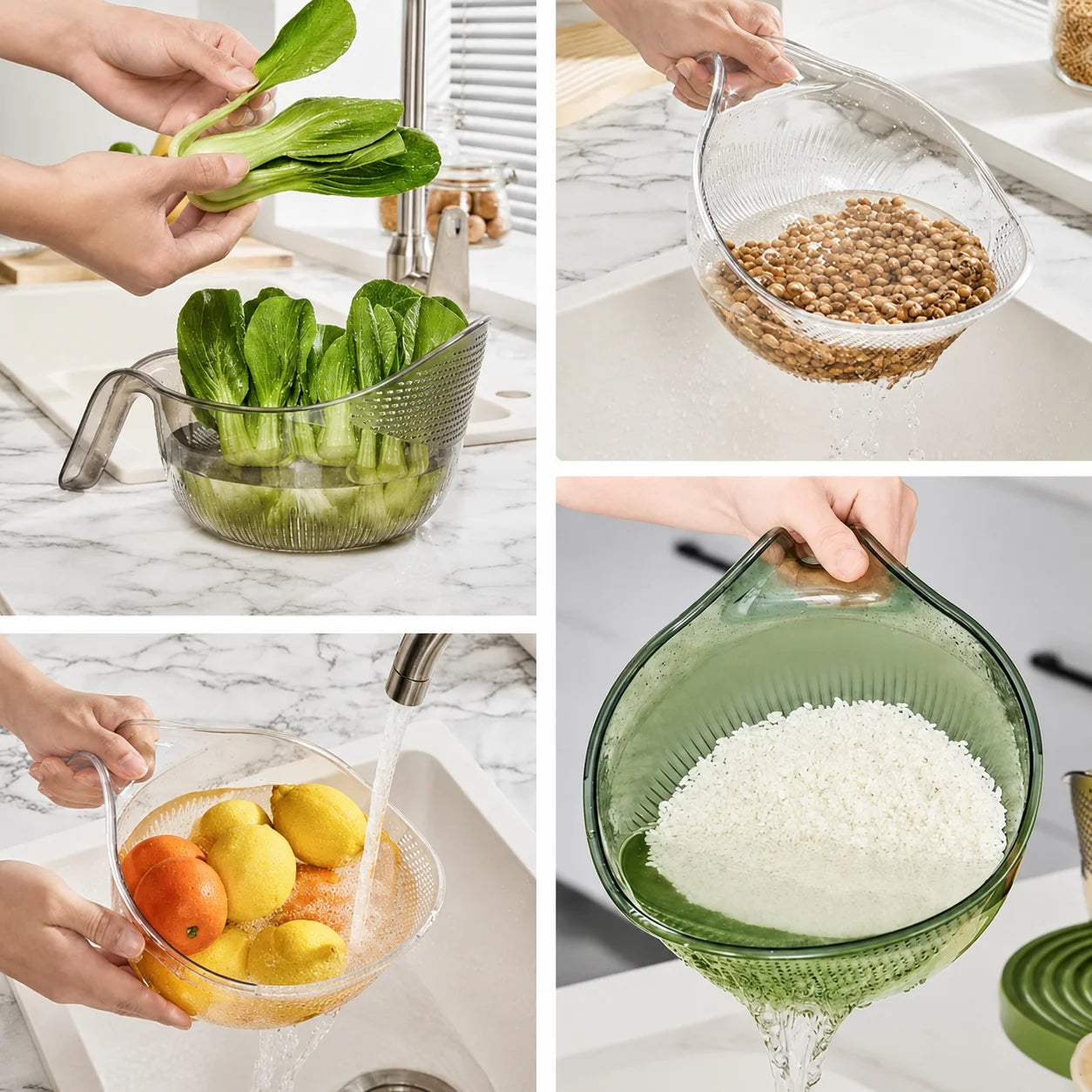 Rice Washing Bowl 2-in-1 Fine Mesh Strainer