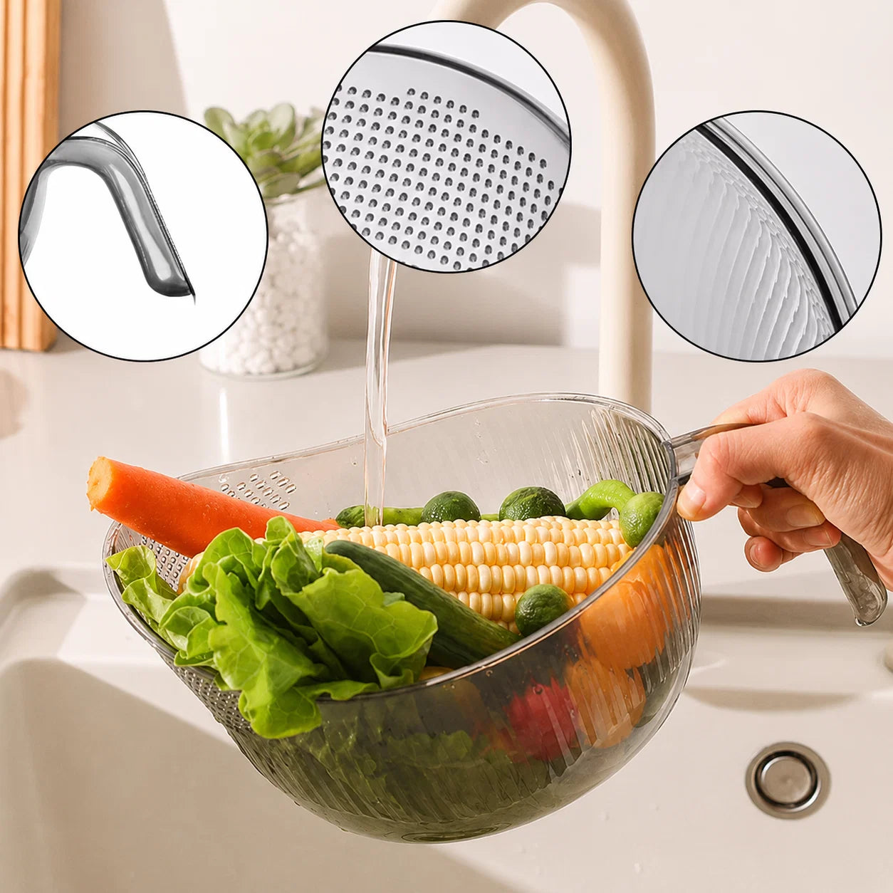 Rice Washing Bowl 2-in-1 Fine Mesh Strainer
