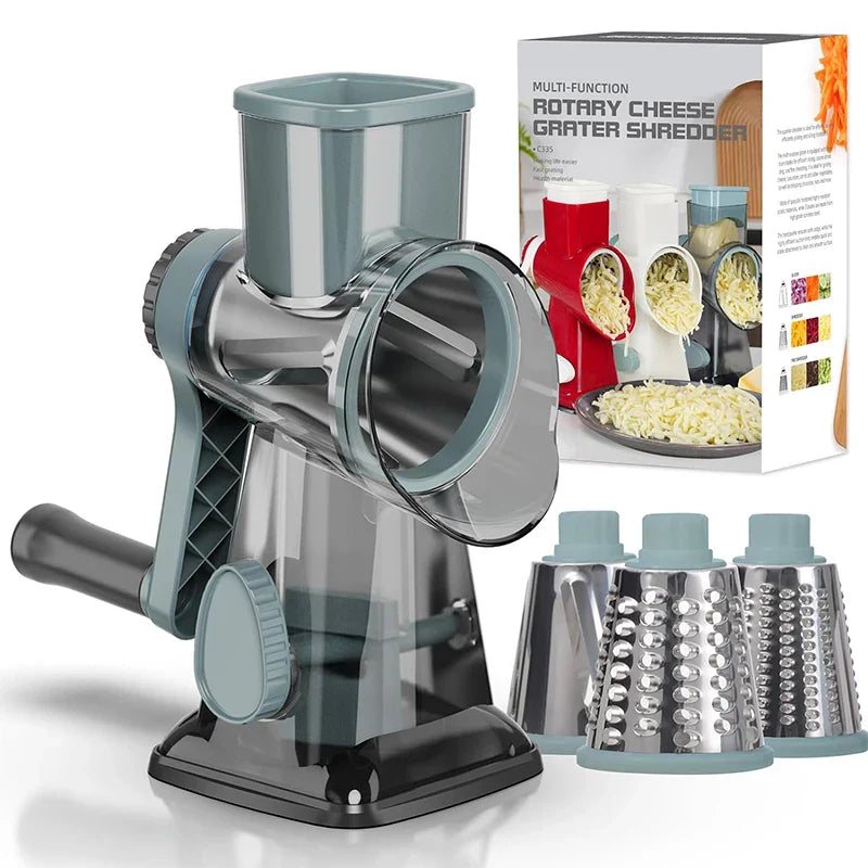 Rotary Grater 3 Stainless Steel Drums Suction Cup Base