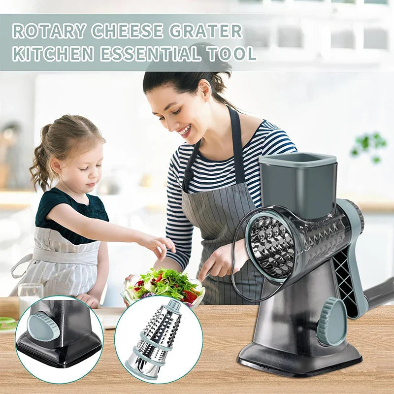 Rotary Grater 3 Stainless Steel Drums Suction Cup Base