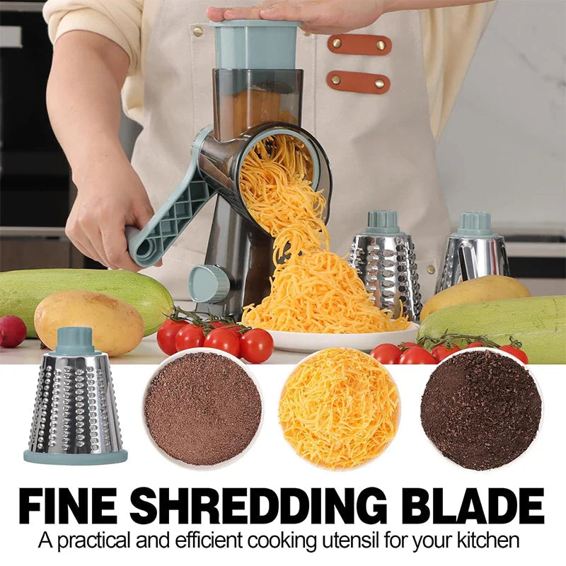 Rotary Grater 3 Stainless Steel Drums Suction Cup Base