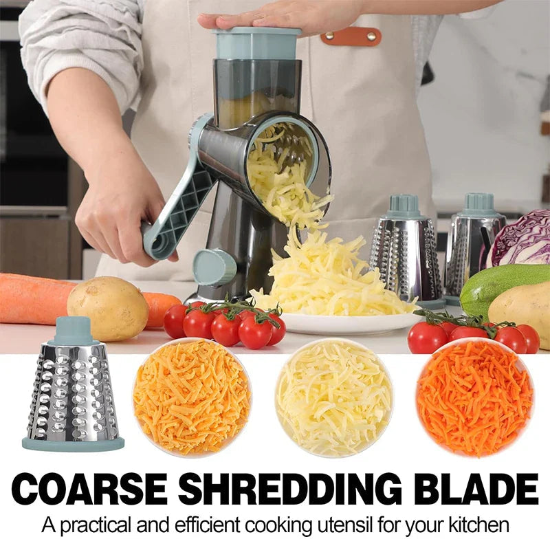 Rotary Grater 3 Stainless Steel Drums Suction Cup Base