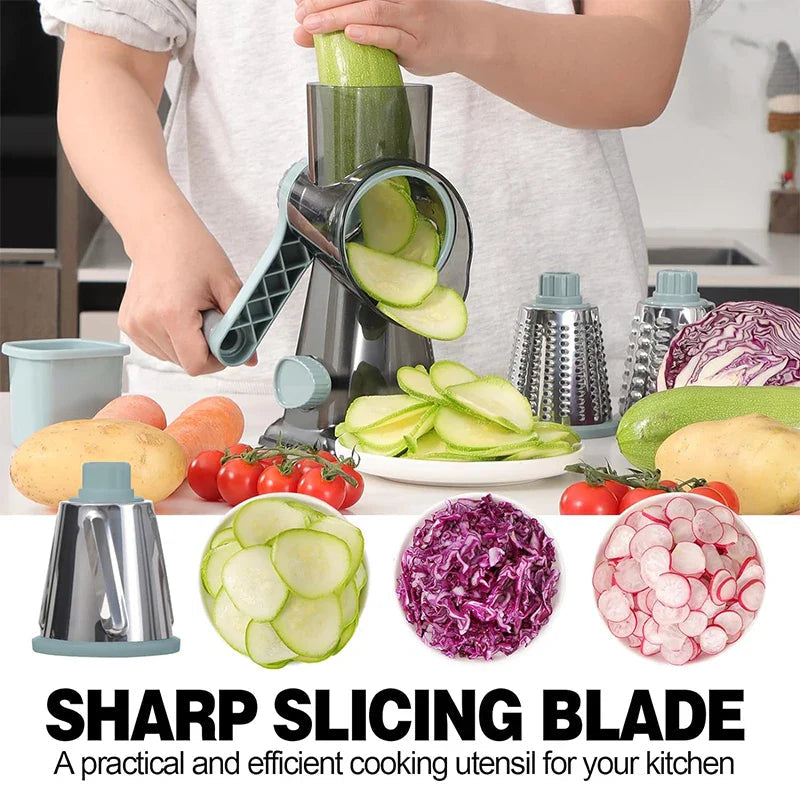 Rotary Grater 3 Stainless Steel Drums Suction Cup Base