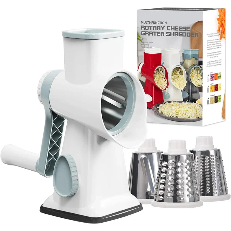Rotary Grater 3 Stainless Steel Drums Suction Cup Base