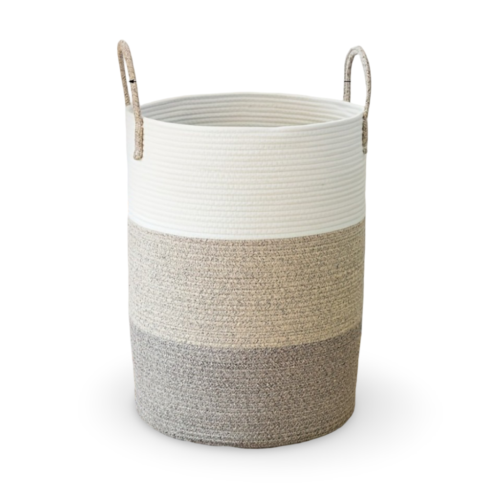 Round Laundry Basket Tall Cotton Rope Handles