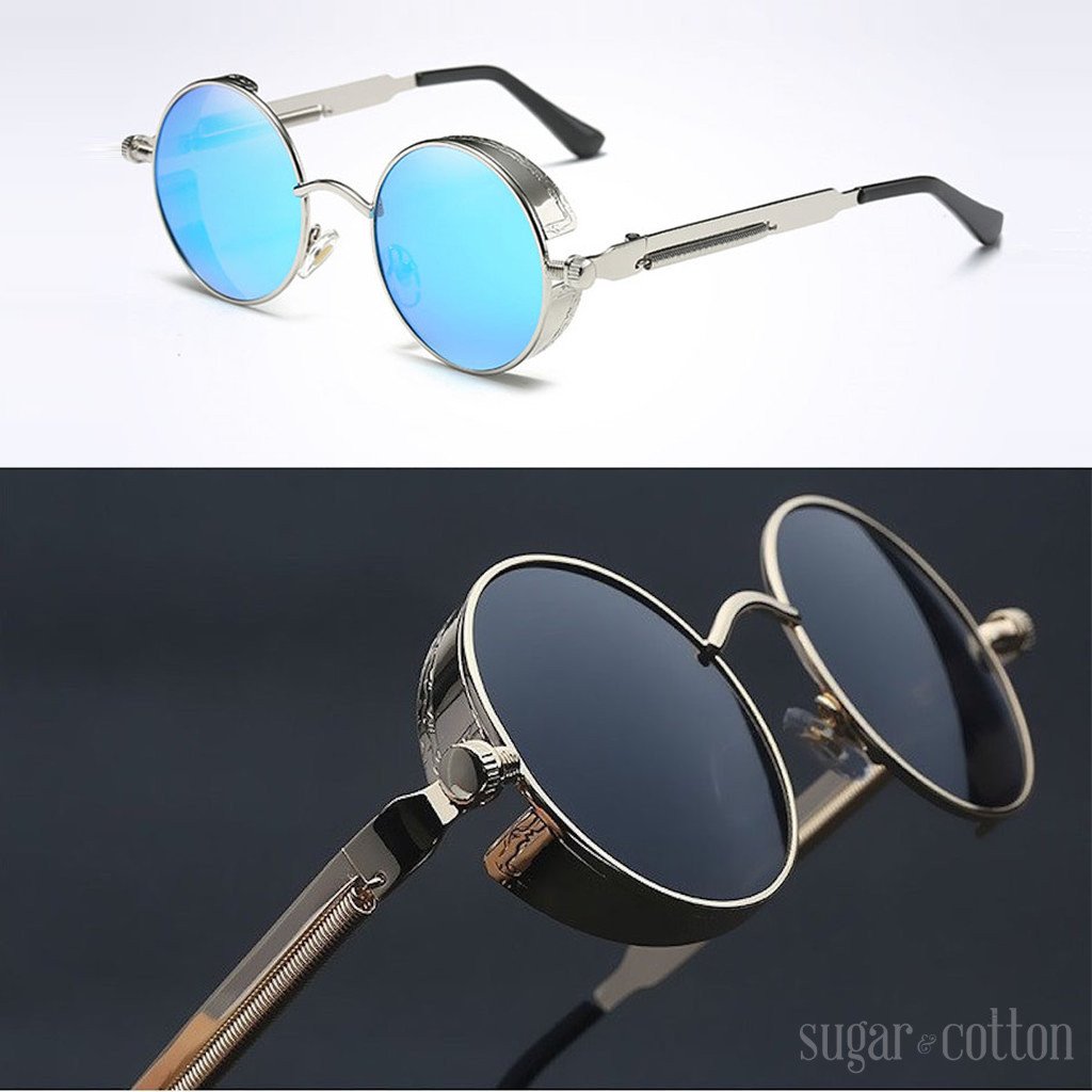 Round Sunglasses Steampunk Metal Side Shields UV400