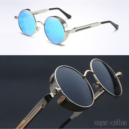Round Sunglasses Steampunk Metal Side Shields UV400