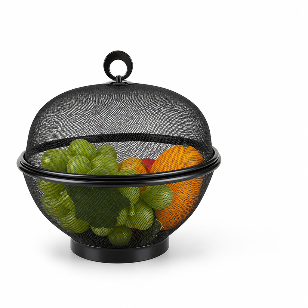 Rust-Resistant Steel Mesh Fruit Basket (Breathable Lid & Built-In Sieve)
