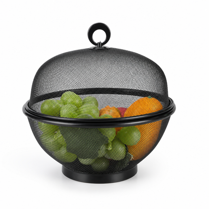 Rust-Resistant Steel Mesh Fruit Basket (Breathable Lid & Built-In Sieve)