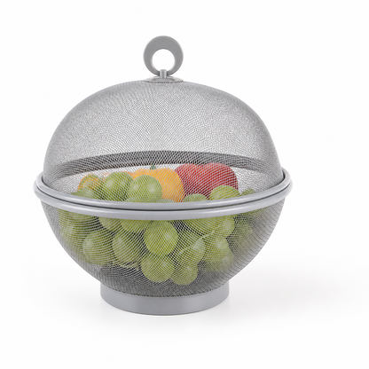 Rust-Resistant Steel Mesh Fruit Basket (Breathable Lid & Built-In Sieve)