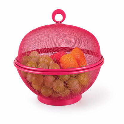 Rust-Resistant Steel Mesh Fruit Basket (Breathable Lid & Built-In Sieve)