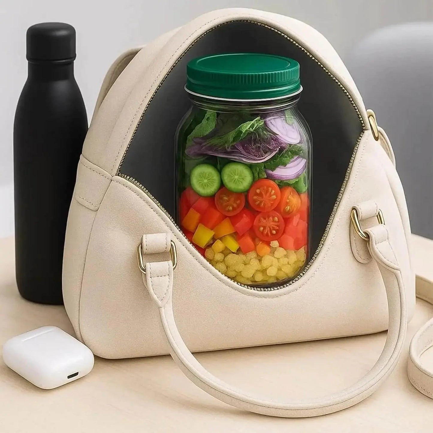 Salad Container Leak-Proof Screw Lid Layered Design
