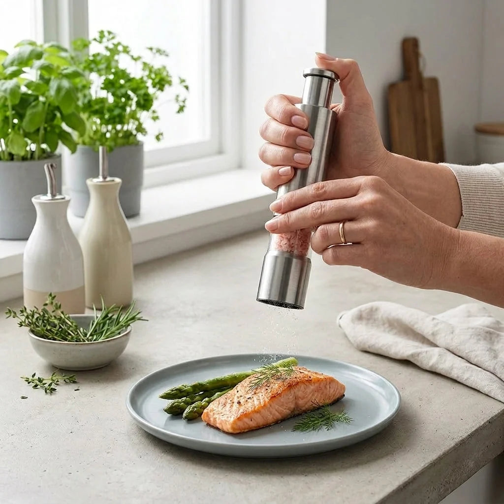 Salt & Pepper Mill One-Handed Push Stainless Steel