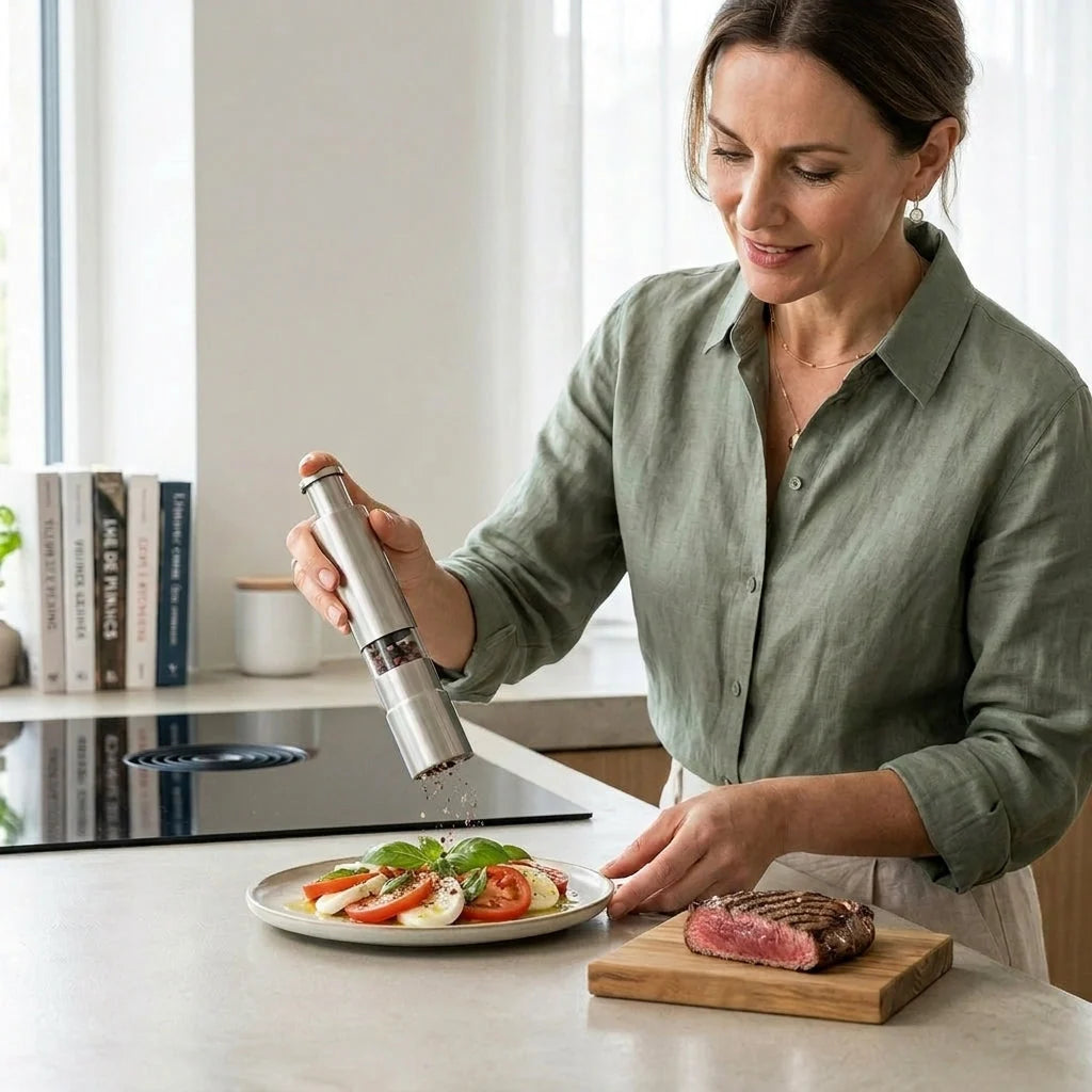 Salt & Pepper Mill One-Handed Push Stainless Steel