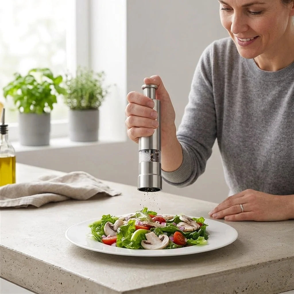 Salt & Pepper Mill One-Handed Push Stainless Steel