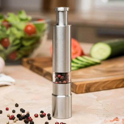 Salt & Pepper Mill One-Handed Push Stainless Steel