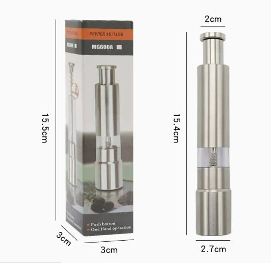 Salt & Pepper Mill One-Handed Push Stainless Steel