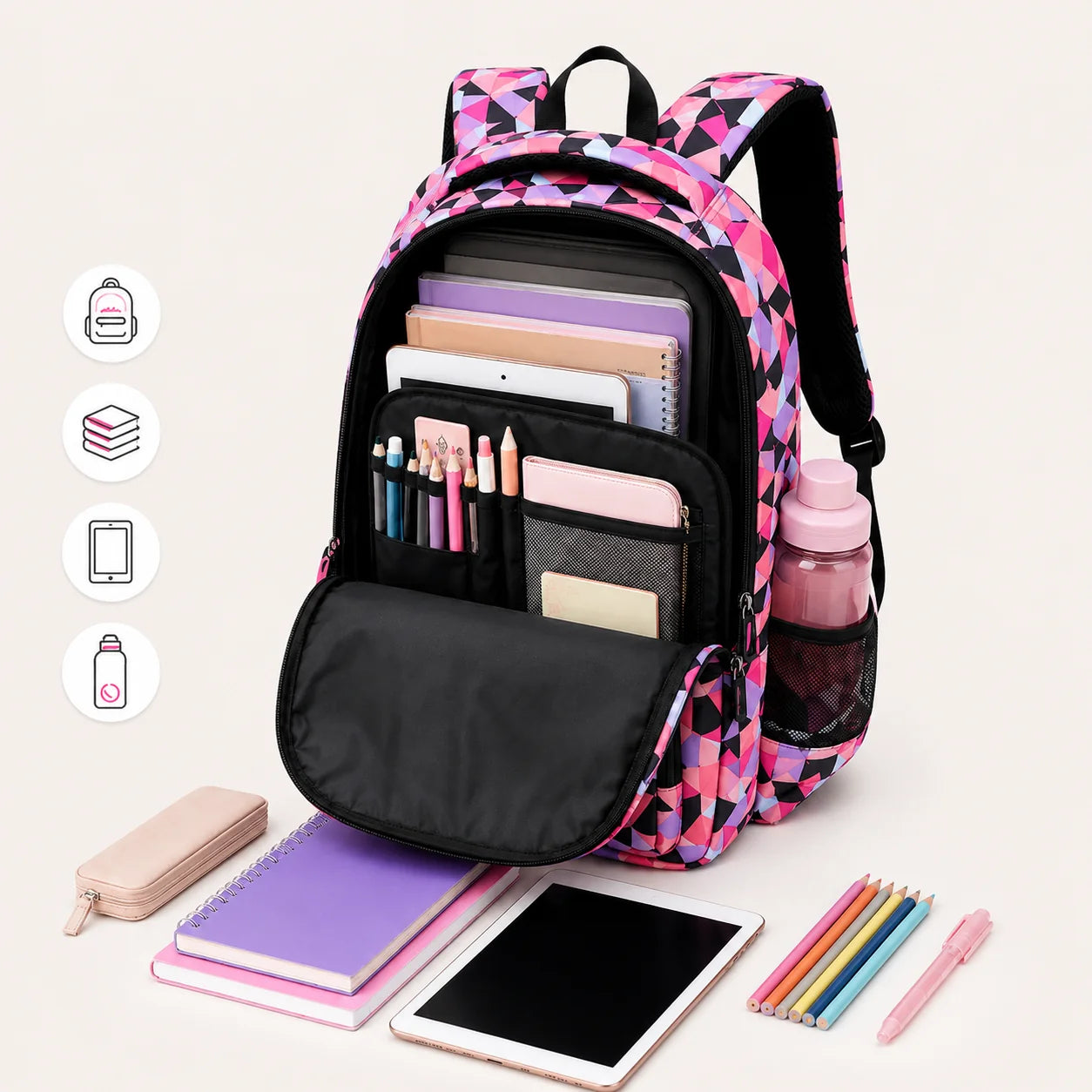 School Backpack Set 3-Piece Water-Resistant Polyester Laptop Pocket