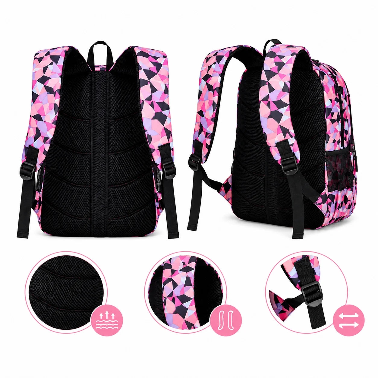 School Backpack Set 3-Piece Water-Resistant Polyester Laptop Pocket
