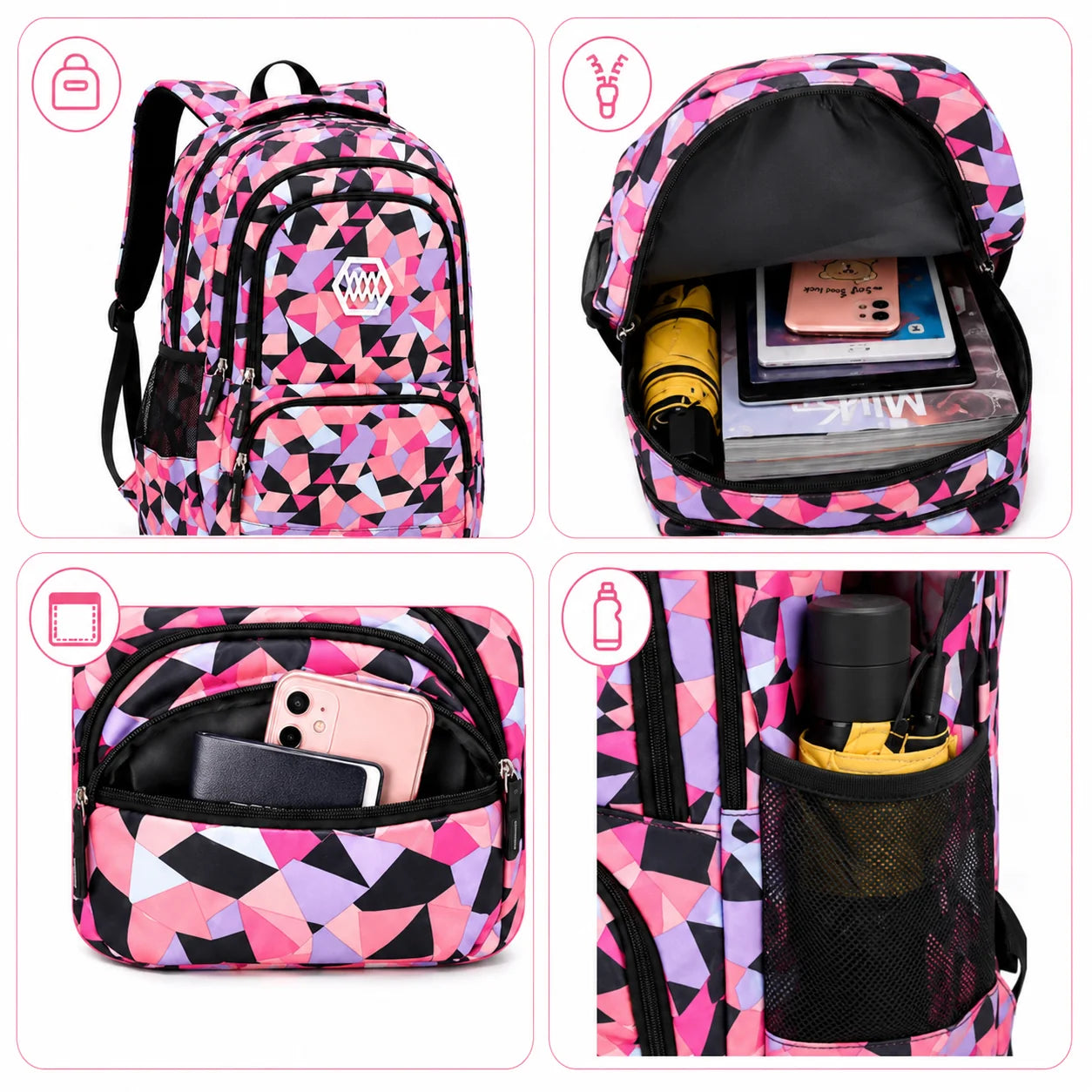 School Backpack Set 3-Piece Water-Resistant Polyester Laptop Pocket