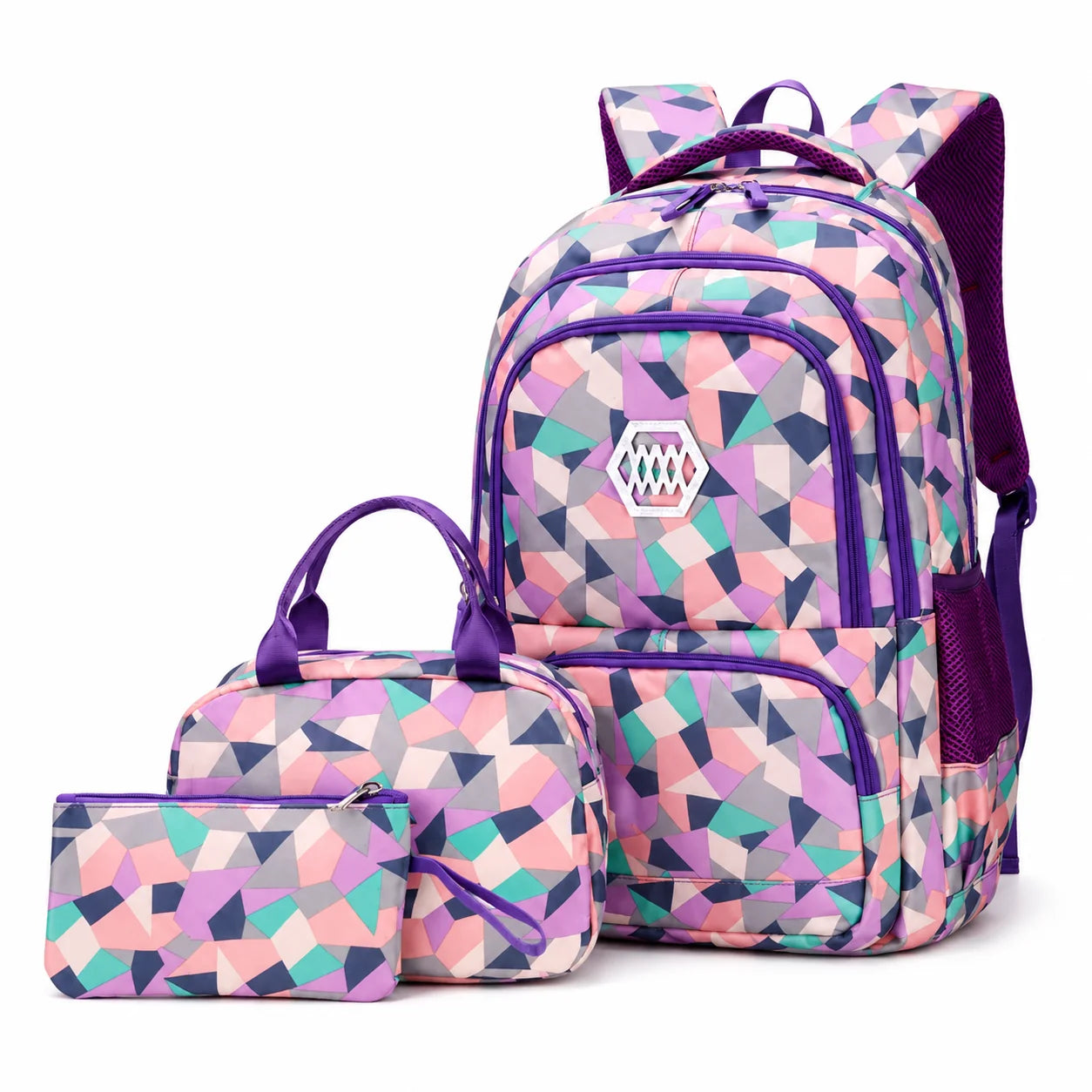 School Backpack Set 3-Piece Water-Resistant Polyester Laptop Pocket