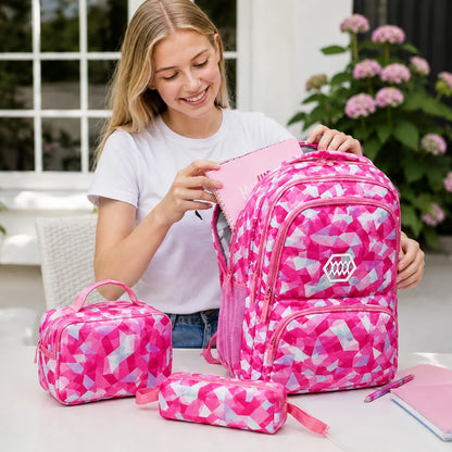 School Backpack Set 3-Piece Water-Resistant Polyester Laptop Pocket