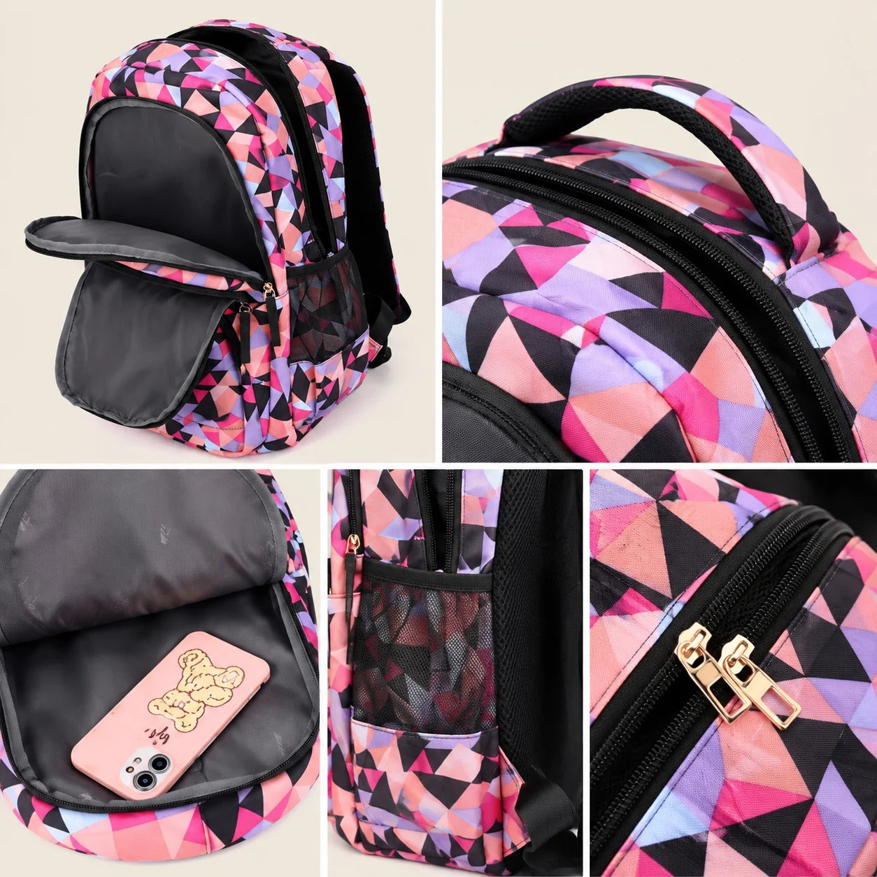 School Backpack Set 3-Piece Water-Resistant Polyester Laptop Pocket