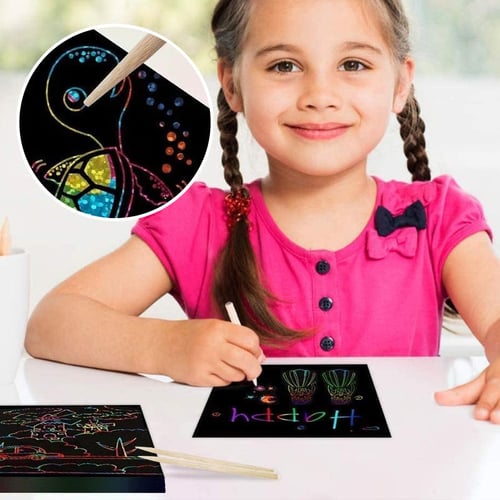 Scratch Art Kit Rainbow Reveal Non-Toxic Set of 100