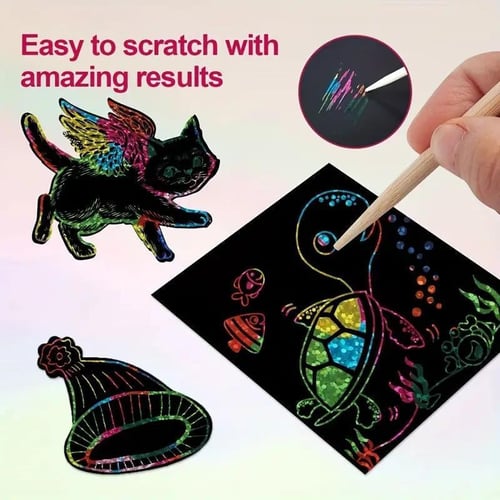 Scratch Art Kit Rainbow Reveal Non-Toxic Set of 100