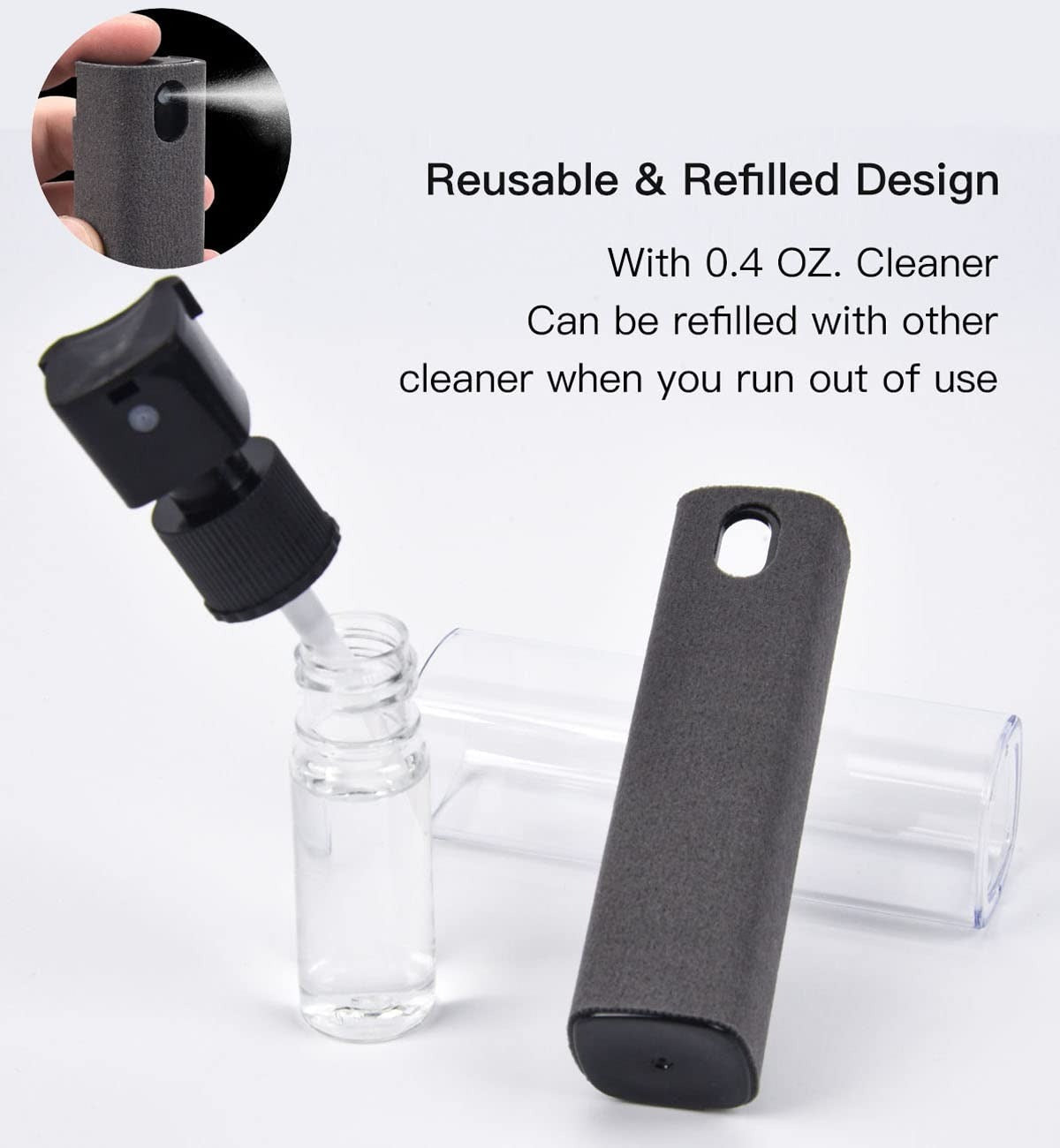 Screen Cleaner 3-in-1 Refillable Spray, Microfiber Cloth & Case